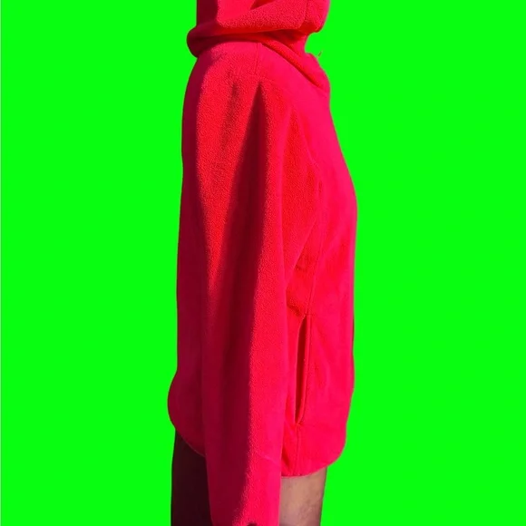 Pink fleece hoodie, zip-up with pockets - Picture 2 of 16